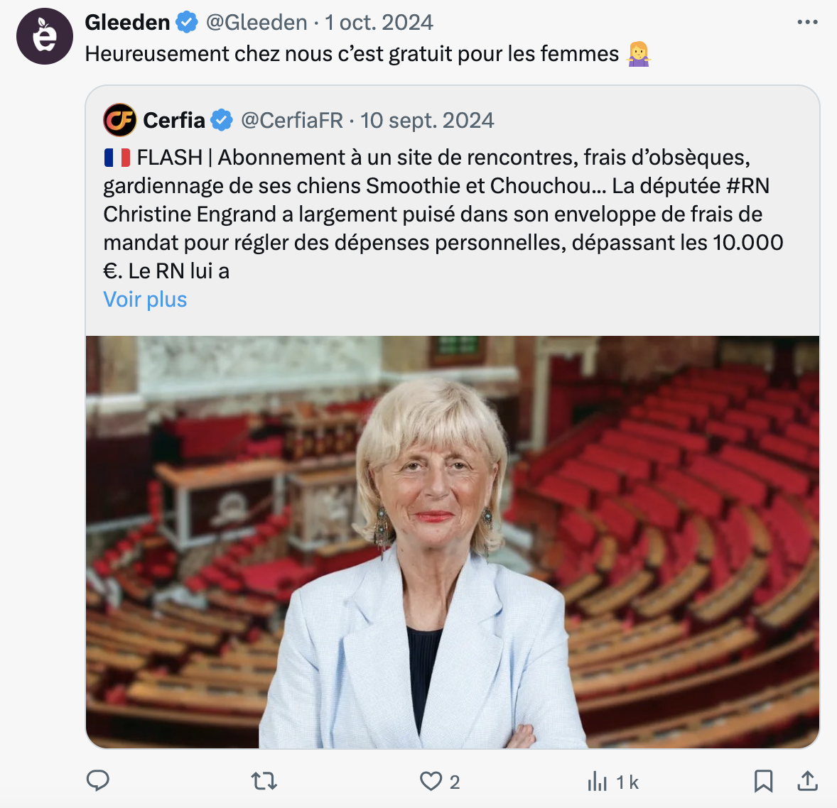 Heureusement chez nous c’est gratuit pour les femmes 